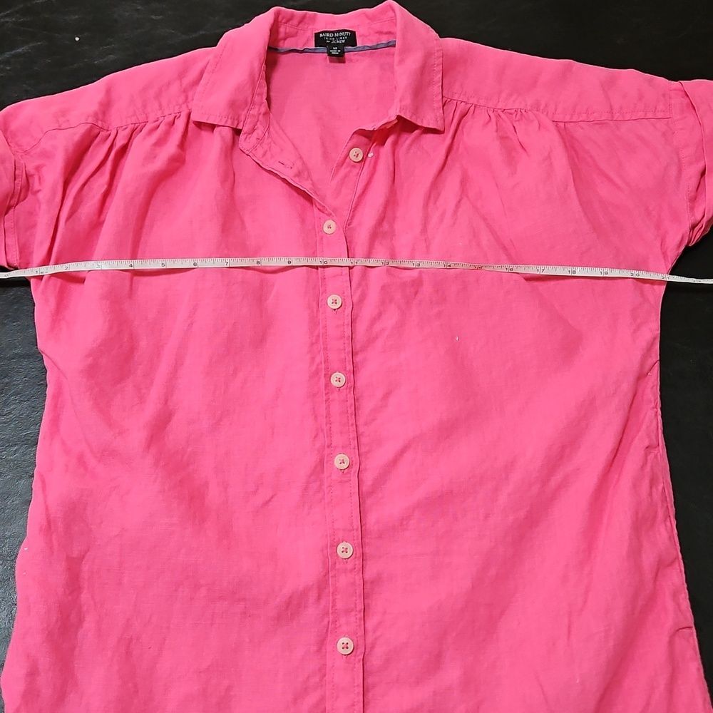 J. Crew Baird McNutt Irish Linen Dress Hot Pink SP Petite Short Sleeve Button Up - Picture 5 of 8